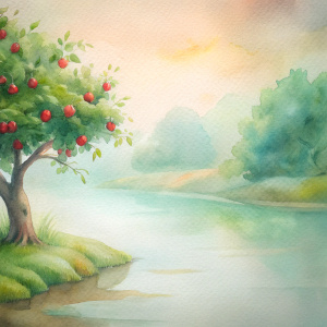 a tree with abundant fruits beside the river