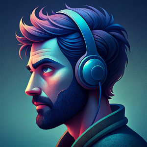 close up view of guy ear with wired headphones