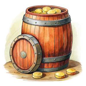 Barrel with  wooden coins, China