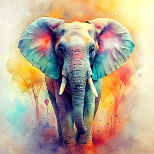 Vintage Old, Watercolor Soft Colors, Beautiful Cute Elephant, Frontal View