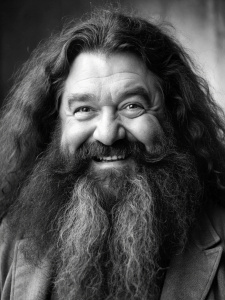 Smiling Rubeus Hagrid, black and white old photos, Adams shooting style