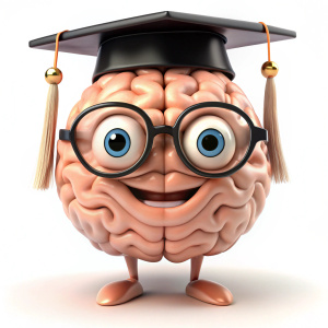 brain character wearing a graduation cap on white background