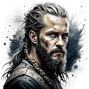 Nordic ragnar - perfect realistic art, high-definition grey and black, white background tattoo design