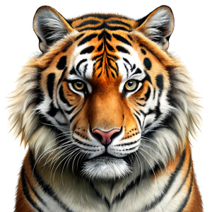 Realistic photograph of a complete face tiger, white background