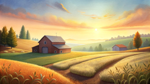 farm, dawn, wheat field