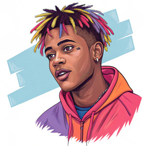 A colorful cartoon portrait of XXXTentacion, vibrant style
