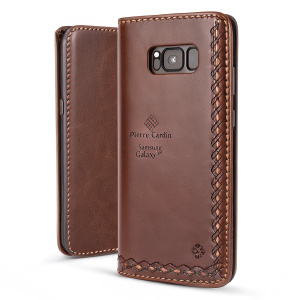 Pierre Cardin Samsung Galaxy S8 leather phone case. Hand-stitched design.