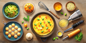 Showcase the step-by-step process of whisking eggs, sautéing potatoes, and folding in onions, highlighting the meticulous preparation required for the perfect Spanish Omelet.