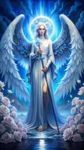 The second angel Sliere
Water. Bull	
Also known as Arariel. Angel in charge of all waters.
Blue hair. Water-colored pupils. An angel dressed in white and worshipped with sacred white roses.
Weapon: Long Sword