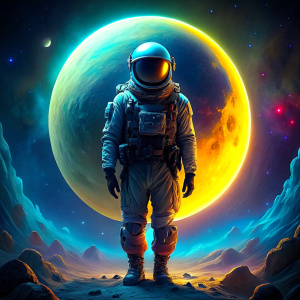 astronaut blue yellow strong epic space moon 