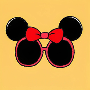 Fashion 2d illustration, drawing, sunglasses with mickey mouse ears, white background