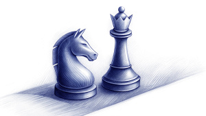 Goals and Rewards, with the chess board and chess pieces as a metaphor, in sketch format
