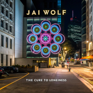 Jai Wolf's album cover for 'The Cure to Loneliness'. Bright and colorful, swirling patterns in a dark background.