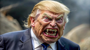 Monster Donald Trump, extreme insane caricature 
