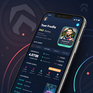 Team Liquid PRO profile on Call of Duty mobile game. Dark background, abstract shapes, smartphone interface displaying team stats and performance.