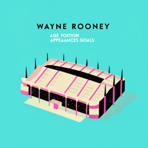 Digital illustration showcasing Wayne Rooney's legacy. A 3D render of a stadium highlighting his career stats: age, position, appearances, and goals. Stadium architecture detailed.