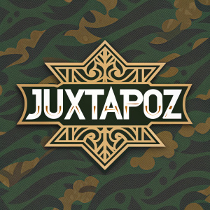Sophisticated Juxtapoz logo, modern design in intricate camouflage pattern.