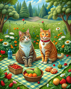 two cats having a picnic