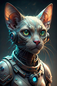 cat, detailed, clean, futuristic, technological, cybernetic enhancements, robotics