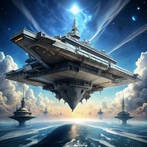 a long, giant alien warship from a bottom-up perspective