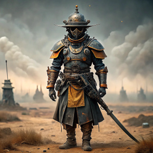 post apocalyptic samurai with katana sword