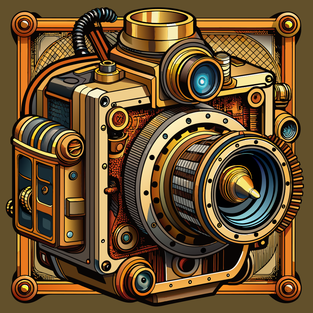 Steampunk hasselblad camera, tshirt design Recraft