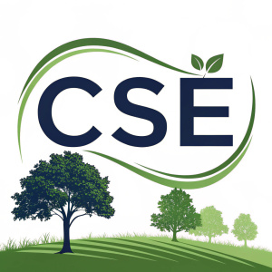 Eco-conscious logo design for CSE Inc. The letters 'CSE' are crafted in a sleek, modern sans-serif font. The 'E' features a vibrant green fill on the right side, symbolizing environmental sustainability. Set against a crisp white background, the logo is both minimalist and impactful.