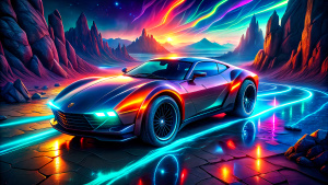 ((anime_style)), a futuristic car concept, ((slip)), comic effect, dynamic and aesthetic, 3D color effects