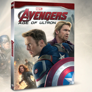 Front cover design for Marvel's Avengers Age of Ultron DVD set. Featuring an action-packed collage of key characters including Thor and Captain America. Top banner showcases the official Marvel Avengers logo. 2-movie collection