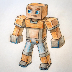 A Minecraft character, the arms & legs don’t overlap the body