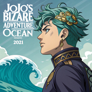 Cover art for JoJo's Bizarre Adventure: Stone Ocean. Vibrant colors, detailed illustration, unique hairstyle, 2021 release.