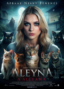 ALEYNA yazılı bir korku filmi tasarla, kadın ve kediler