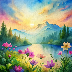 
landscape with flowers and sunrise