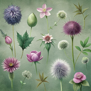 WATERCOLOR  , watercolor VINTAGE  image WITH OLIVE DARK GREEN BACKGROUND ,TAUPE CAMPANULA,THISTLE,ASHARNICA,MASSZINNIA , VIBURNUM,NODDING ONION  , burgundy anemone ,hollyhock ,CORTADERIA ,BRASSICA,DAUCUS ,CANADAGOLDENROD ,FIG snapdragon ,celosla, gladiolus,vinca , burgundy   astrantia ,LATHYRUS, AZURE BLOODROOT,WILD LUPINE,OCHRE 0RARIE DOCK,WHORLED MILKWEED achillea, BELLS OF IRELAND,PURPLE PRAIRIE CLOVER,FRINGED GENTION ,SHOOTING STAR ,physalis , watercolor,  VINTAGE