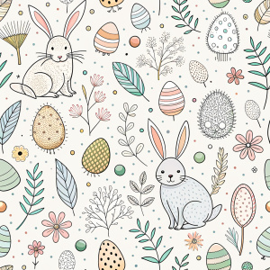 easter minimalist doodles seamless pattern tile, white ground