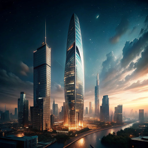 Realistic night skyscraper 8k unreal engine natural lightning