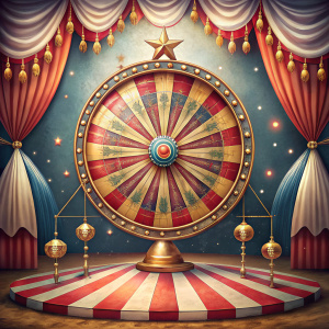 a fancy stand with a wheel of fortune in a circus