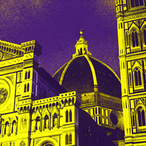 The Florence Cathedral, an architectural wonder from the Middle Ages, rises majestically with a façade adorned in detailed sculptures and vibrant colors.