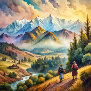 watercolor, William Clark , exploring. Louisiana Territory, mountains