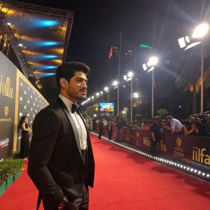 Sooraj Pancholi at the 17th IIFA Awards, standing on a red carpet under bright lights.
