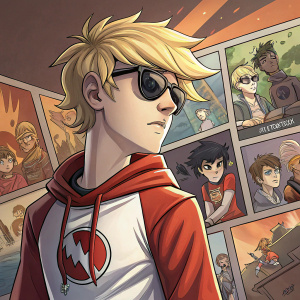 A detailed comic strip featuring various Homestuck characters, primarily Dirk Strider. The panel style artwork captures a range of emotions and poses.
