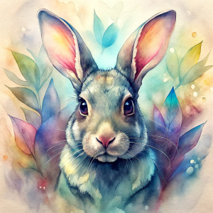 Vintage Old, Watercolor Soft Colors, Beautiful Rabbit, Frontal View