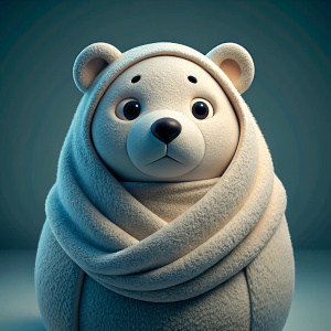 cute polar bear wrapped in blanket