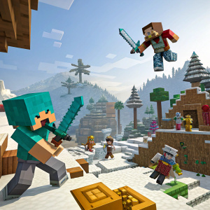 Promotional image for Minecraft's 'Kill P4U3' game mode. Chaotic design with vibrant colors and shapes.