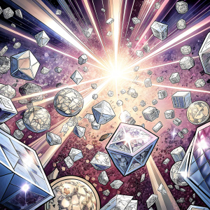 manga cover. background covered in falling money and diamonds