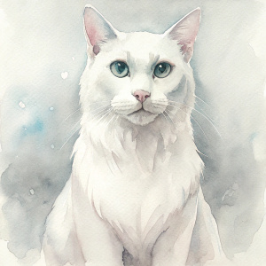 gato macho y blanco animado, icono no realista, con un poco de pelaje negro