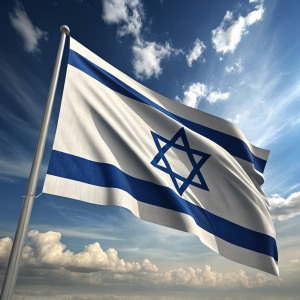 3D animation of the Israeli flag. Flag waving in breeze, vivid blue and white colors. Star of David centered