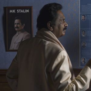 Infographic detailing MK Stalin's political career. Left side includes timeline of significant events, right side features photo of MK Stalin.