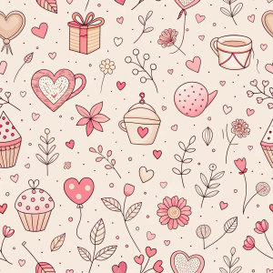 valentine day minimalist doodles for seamless pattern tile, light background