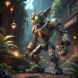 Detailed 3D render of a robot from the video game Crash Bandicoot 4. Futuristic design, intricate details.
